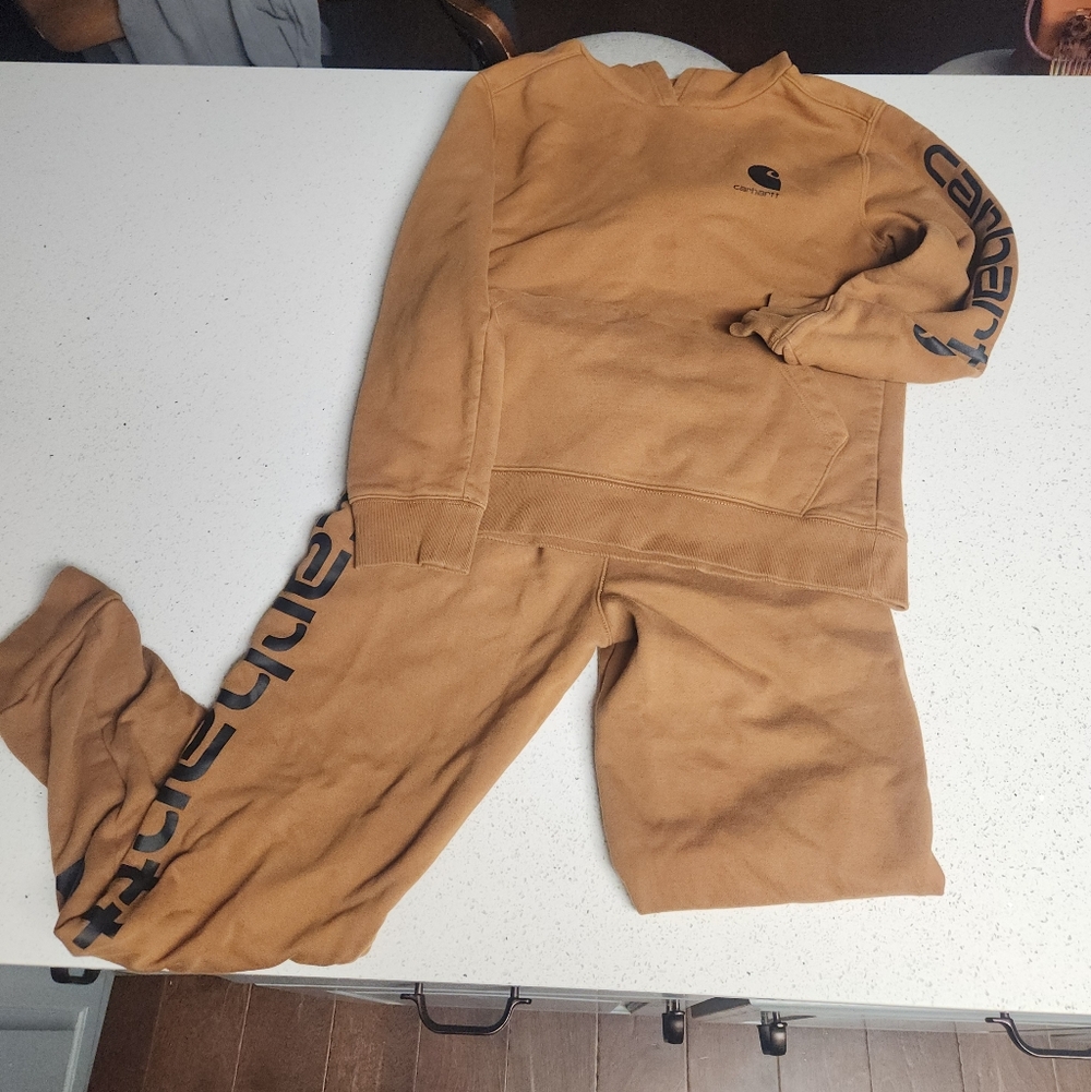 Carhartt Tan Logo Sweatshirt and Pants Set Youth Large